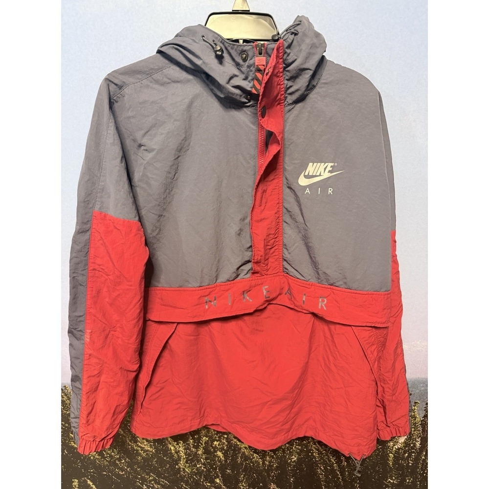 Nike Air Block Spell Out Red Grey Half Zip Pullover Windbreaker Jacket M Vintage